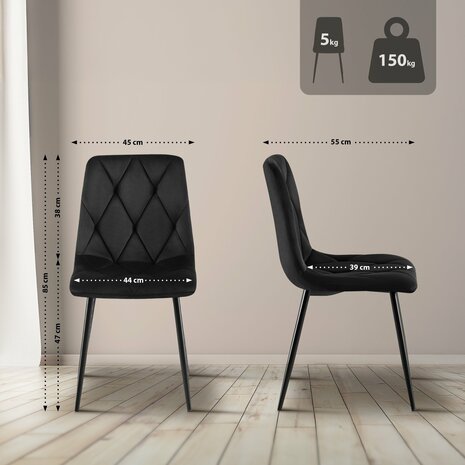 2-delige set eetkamerstoel Cloirtan fluweel, Zwart