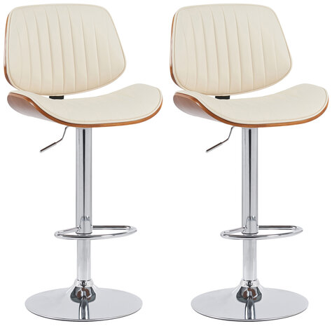 2-delige set barkruk Clowsan kunstleer chroom, Creme