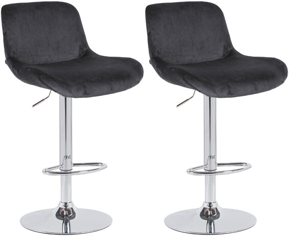 2-delige set barkrukken Silin Chroom Fluweel, Zwart