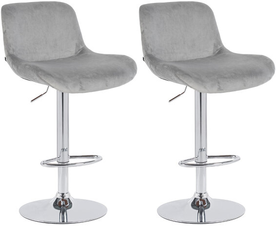 2-delige set barkrukken Silin Chroom Fluweel, Grijs