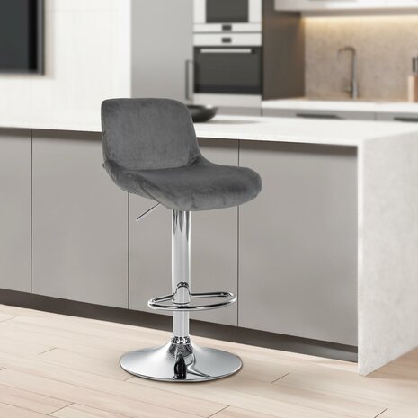 2-delige set barkrukken Silin Chroom Fluweel, Grijs