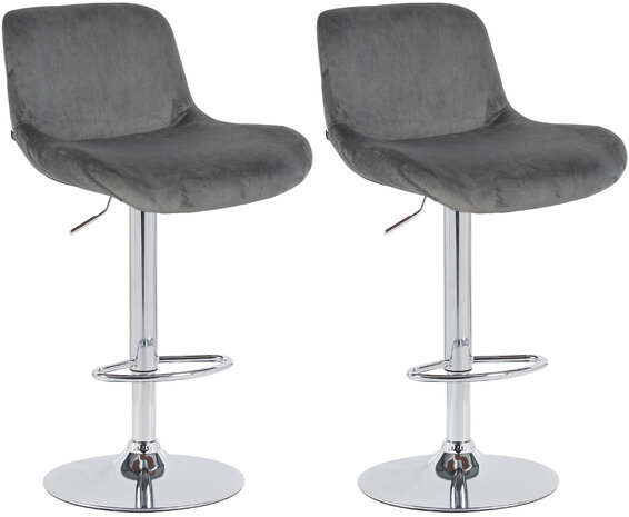 2-delige set barkrukken Silin Chroom Fluweel, Grijs