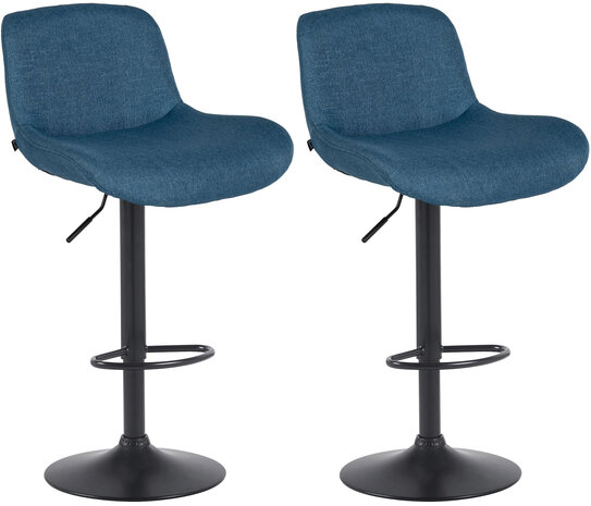 2-delige set barkrukken Silin Zwart Stof, Blauw
