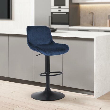 2-delige set barkrukken Silin Zwart Fluweel, Blauw
