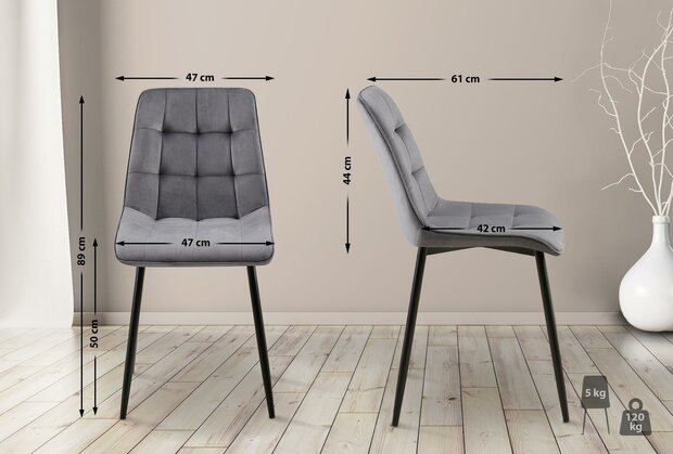 2-delige set eetkamerstoel Goffird fluweel, Grijs