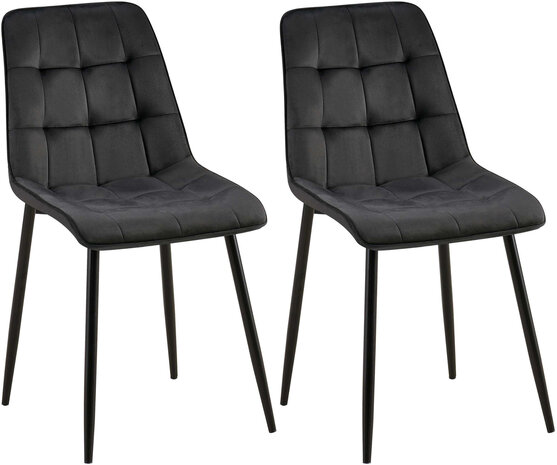 2-delige set eetkamerstoel Goffird fluweel, Zwart