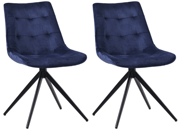 2-delige set eetkamerstoel Marne fluweel, Blauw
