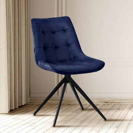 2-delige set eetkamerstoel Marne fluweel, Blauw