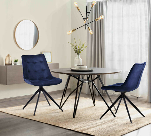 2-delige set eetkamerstoel Marne fluweel, Blauw