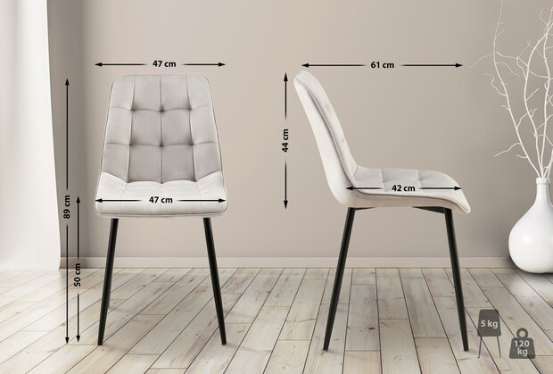 2-delige set eetkamerstoel Goffird fluweel, Grijs
