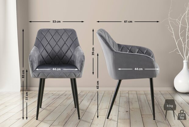 2-delige set eetkamerstoel Menott fluweel B, Grijs