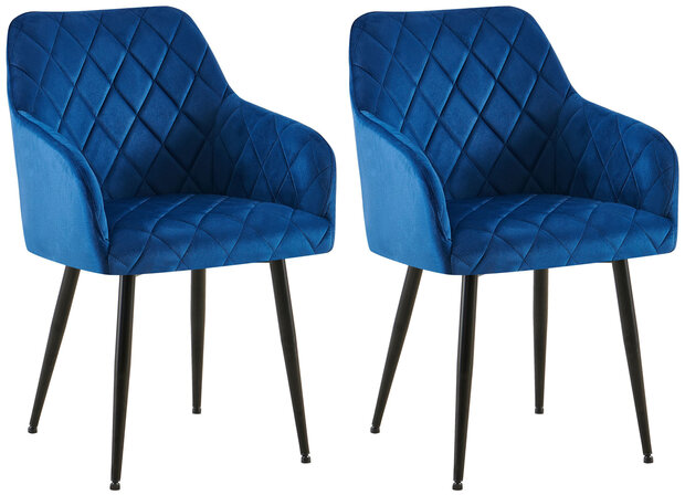 2-delige set eetkamerstoel Menott fluweel B, Blauw