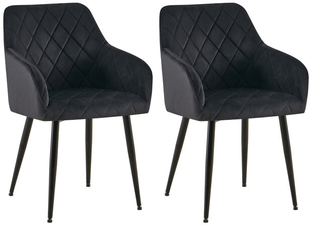 2-delige set eetkamerstoel Menott fluweel B, Zwart