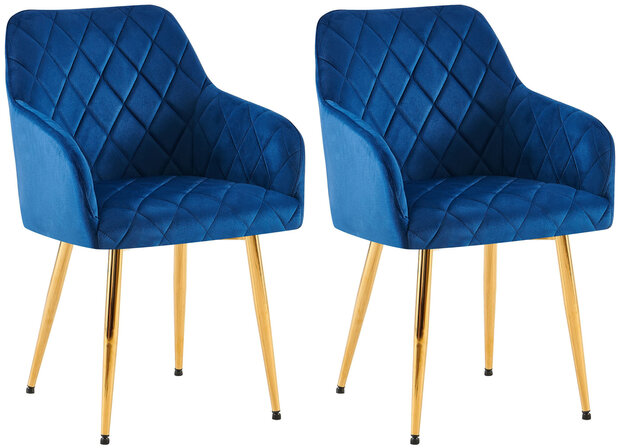 2-delige set eetkamerstoel Menott fluweel G, Blauw