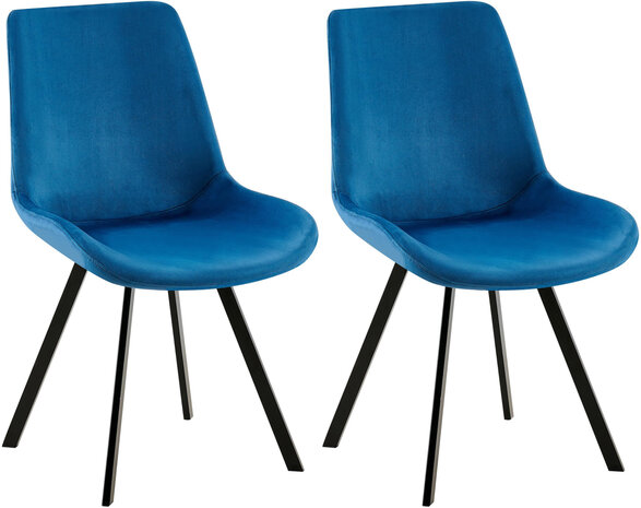 2-delige set eetkamerstoel Liwis fluweel, Blauw
