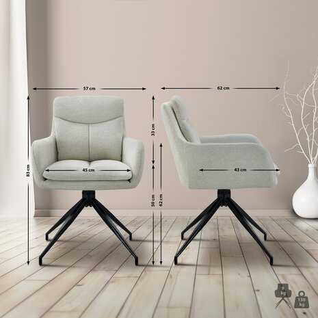 2-delige set eetkamerstoel Semors stof, Creme