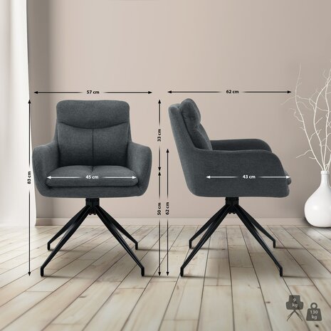Set van 2 eetkamerstoelen Semors Stof, Grijs