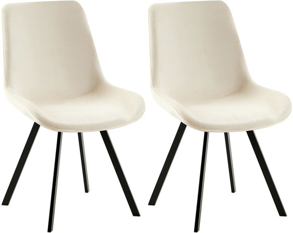 2-delige set eetkamerstoel Liwis fluweel, Creme