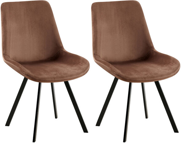 2-delige set eetkamerstoel Liwis fluweel, Bruin