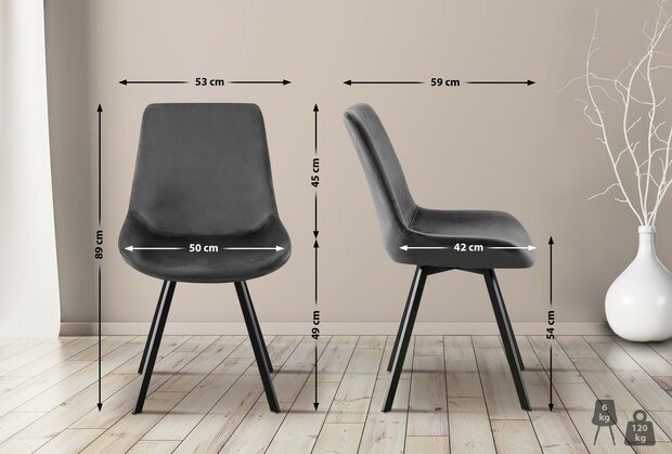 Set van 2 eetkamerstoelen Liwis Fluweel, Grijs