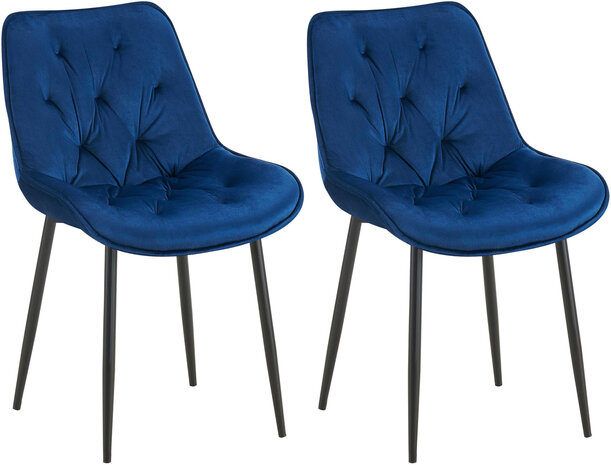 2-delige set eetkamerstoel Wellaca fluweel, Blauw