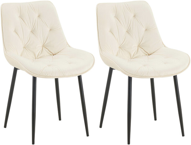 2-delige set eetkamerstoel Wellaca fluweel, Creme