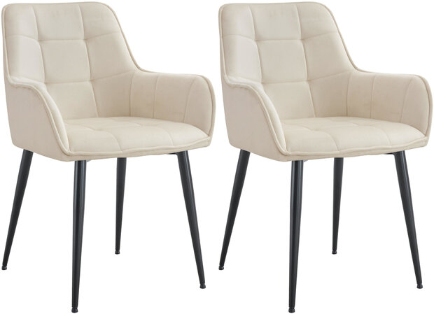 2-delige set eetkamerstoel Firndili fluweel, Creme
