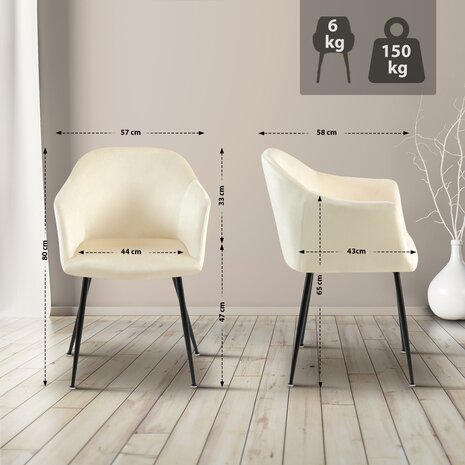 Eetkamerstoel Jeysia Fluweel, Creme