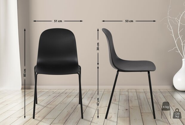 2-delige set stoel Hirdan, Zwart
