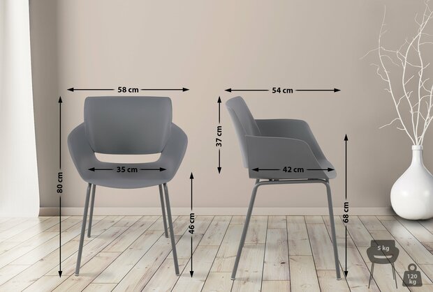 2-delige set stoel Ilpini, Grijs