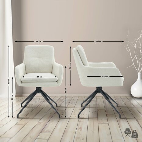 2-delige set eetkamerstoel Peckitt stof, Creme