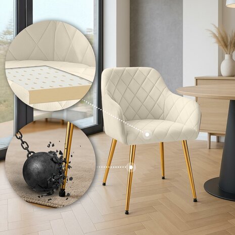2-delige set eetkamerstoel Menott Fluweel G, Creme