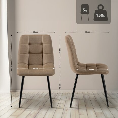4-delige set eetkamerstoelen Entibas Stof, Taupe