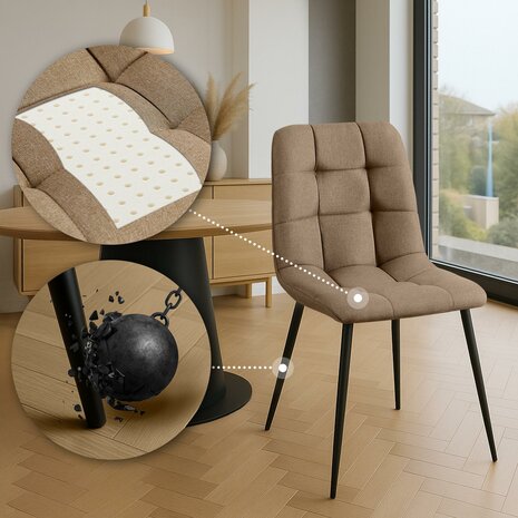 4-delige set eetkamerstoel Teldi Stof, Taupe