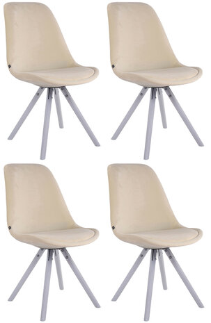 4-delige set stoelen Teulouso fluweel Rond wit, Creme