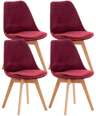 Set van 4 eetkamerstoelen Lenaris bordeauxRood,Samt