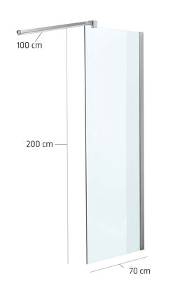 Luxe design douchewand NANO van echt glas (vierkant) klarglas,70x200x100 cm,