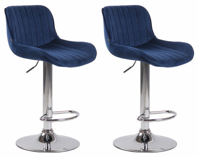 Set van 2 Barkrukken Lintine Fluweel Blauww,chroom