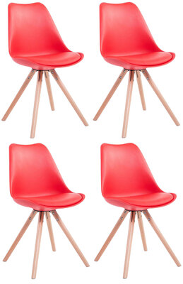 Set van 4 eetkamerstoelen Teulouso kunstleer rond rood,natura, Rood