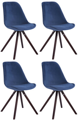 Set van 4 Stoelen Teulouso Rond frame - Fluweel Blauww,cappuccino