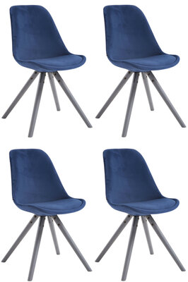 Set van 4 Stoelen Teulouso Rond frame - Fluweel Blauww,grijs