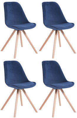 Set van 4 Stoelen Teulouso Rond frame - Fluweel Blauww,natura