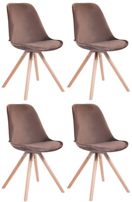 Set van 4 Stoelen Teulouso Rond frame - Fluweel bruin,natura, Bruin