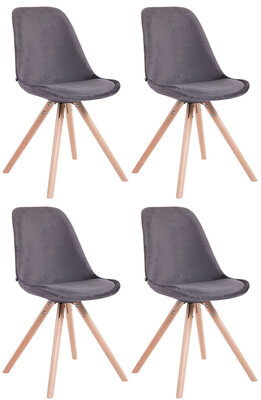 Set van 4 Stoelen Teulouso Rond frame - Fluweel donkergrijs,natura, Grijs