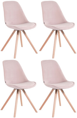Set van 4 Stoelen Teulouso Rond frame - Fluweel roze,natura,