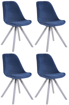 Set van 4 Stoelen Teulouso Rond frame - Fluweel Blauww,wit