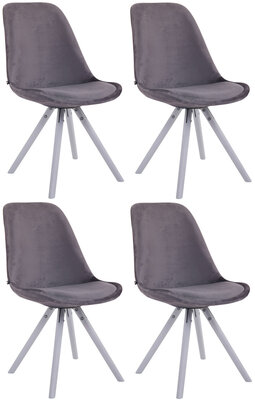 Set van 4 Stoelen Teulouso Rond frame - Fluweel donkergrijs,wit, Grijs