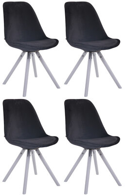 Set van 4 Stoelen Teulouso Rond frame - Fluweel zwart,wit, Zwart