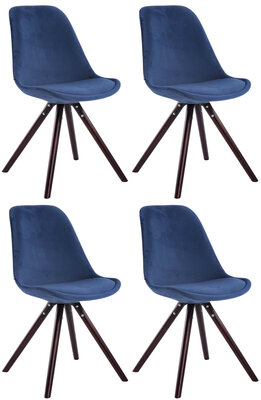 Set van 4 Stoelen Teulouso Rond frame - Fluweel Blauww,cappuccino (eik)