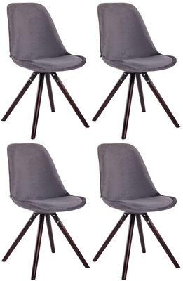 Set van 4 Stoelen Teulouso Rond frame - Fluweel donkergrijs,cappuccino (eik), Grijs